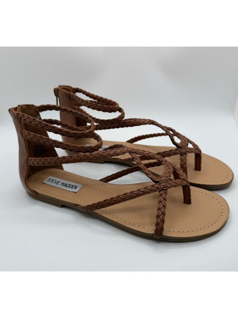 Steve Madden Kammila Flat Sandals Women Size 9M Brown Braided Crisscross Straps